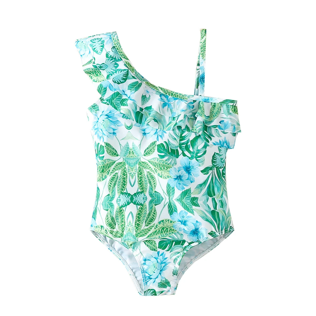 Maillot de bain  Fille une pièce à volants motif tropical